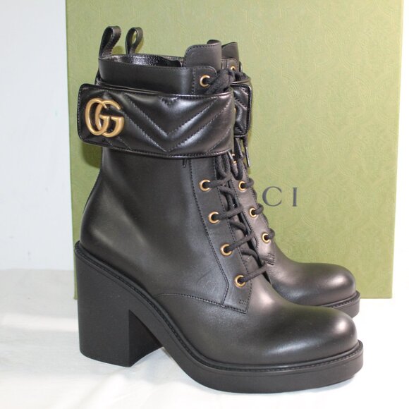 NWB Gucci GG Marmont Flores Calfskin Nappa Matelasse Boots Booties 41 719849 - Picture 1 of 8
